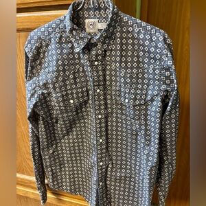 Boys Cinch Blue Gray Clover print Western Snap button up - XL -14